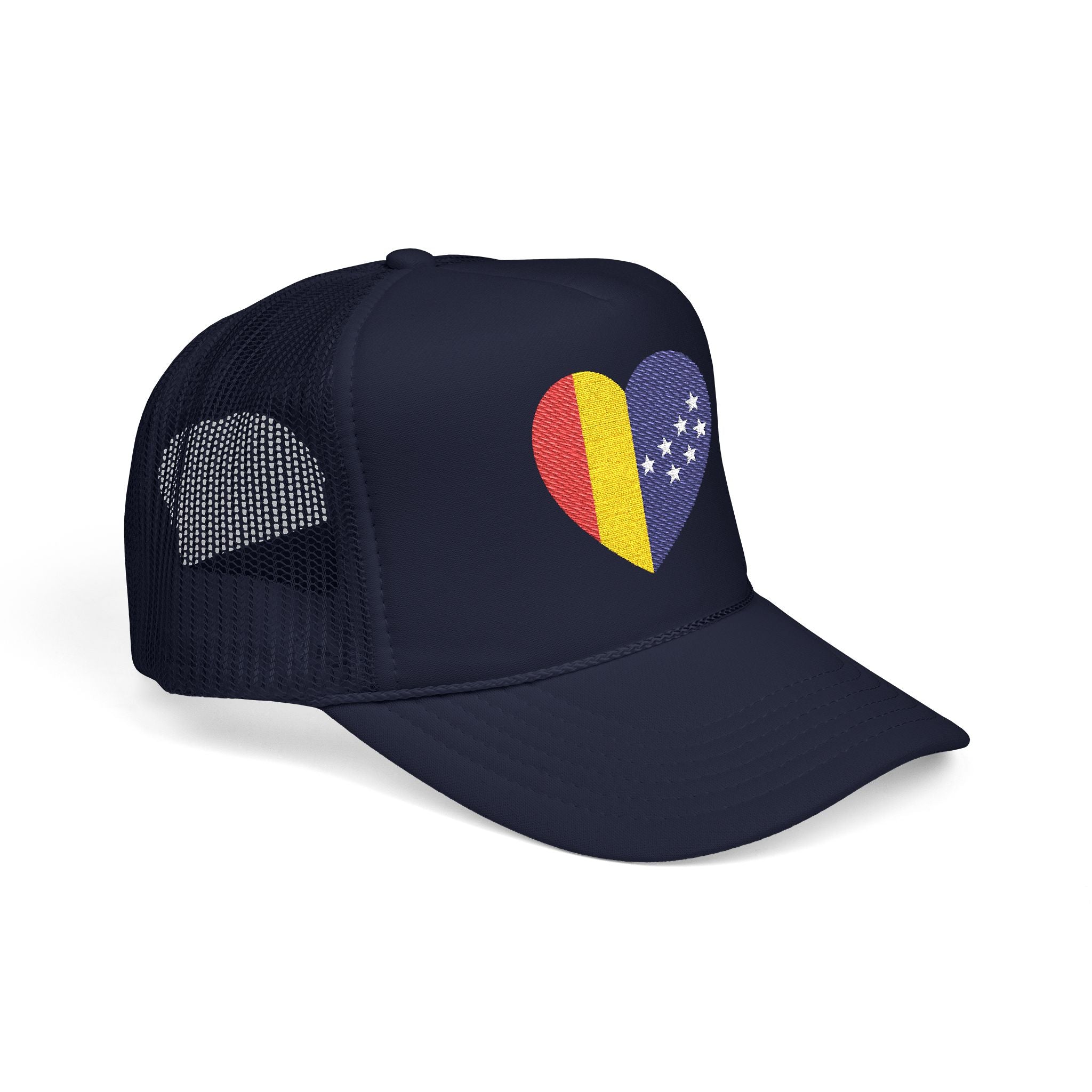 Durham Heart Flag - Trucker Hat — Embroidered Foam Mesh Cap