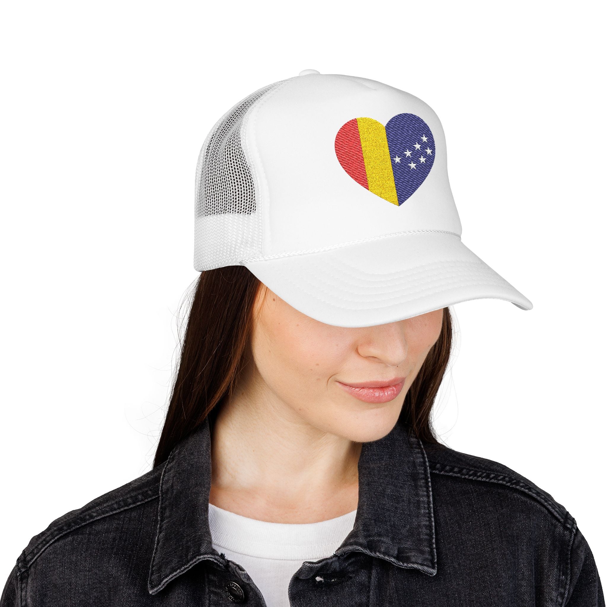 Durham Heart Flag - Trucker Hat — Embroidered Foam Mesh Cap
