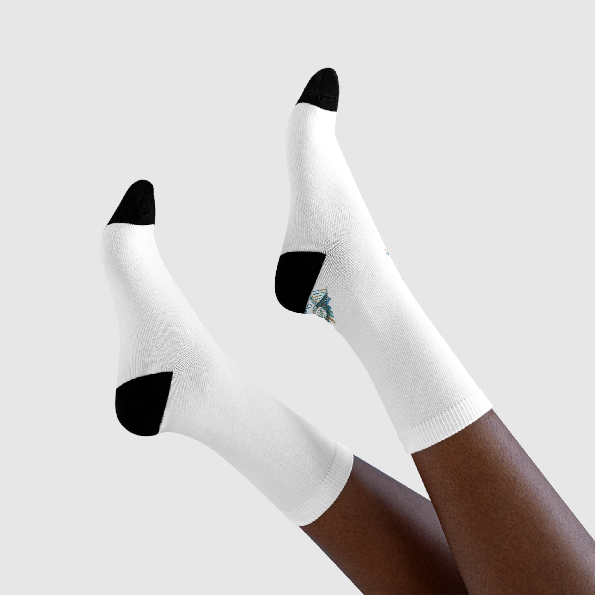 White Crew Socks with Minimal Fish Sublimation Design – Cute Nautical Novelty Socks