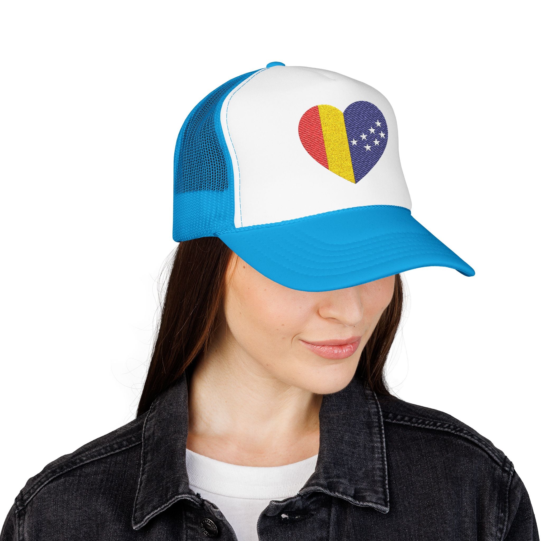 Durham Heart Flag - Trucker Hat — Embroidered Foam Mesh Cap