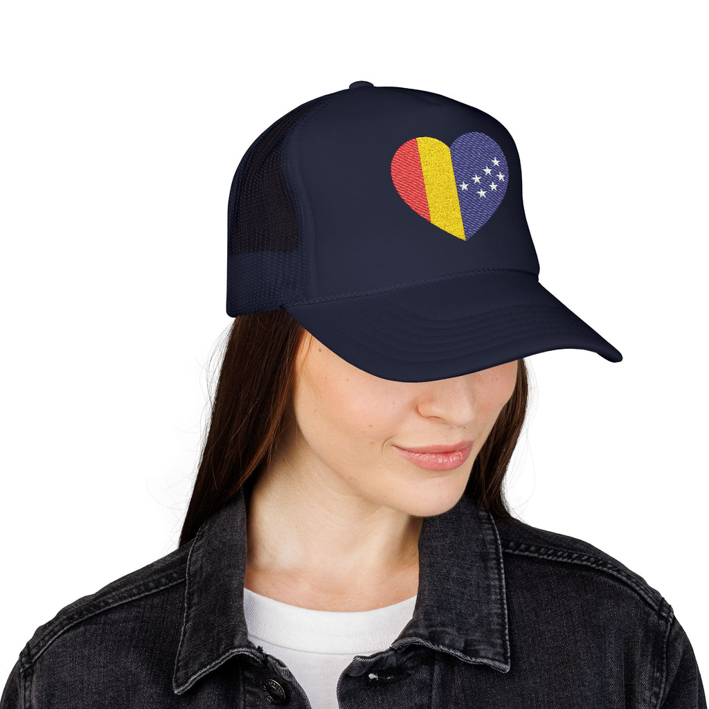 Durham Heart Flag - Trucker Hat — Embroidered Foam Mesh Cap