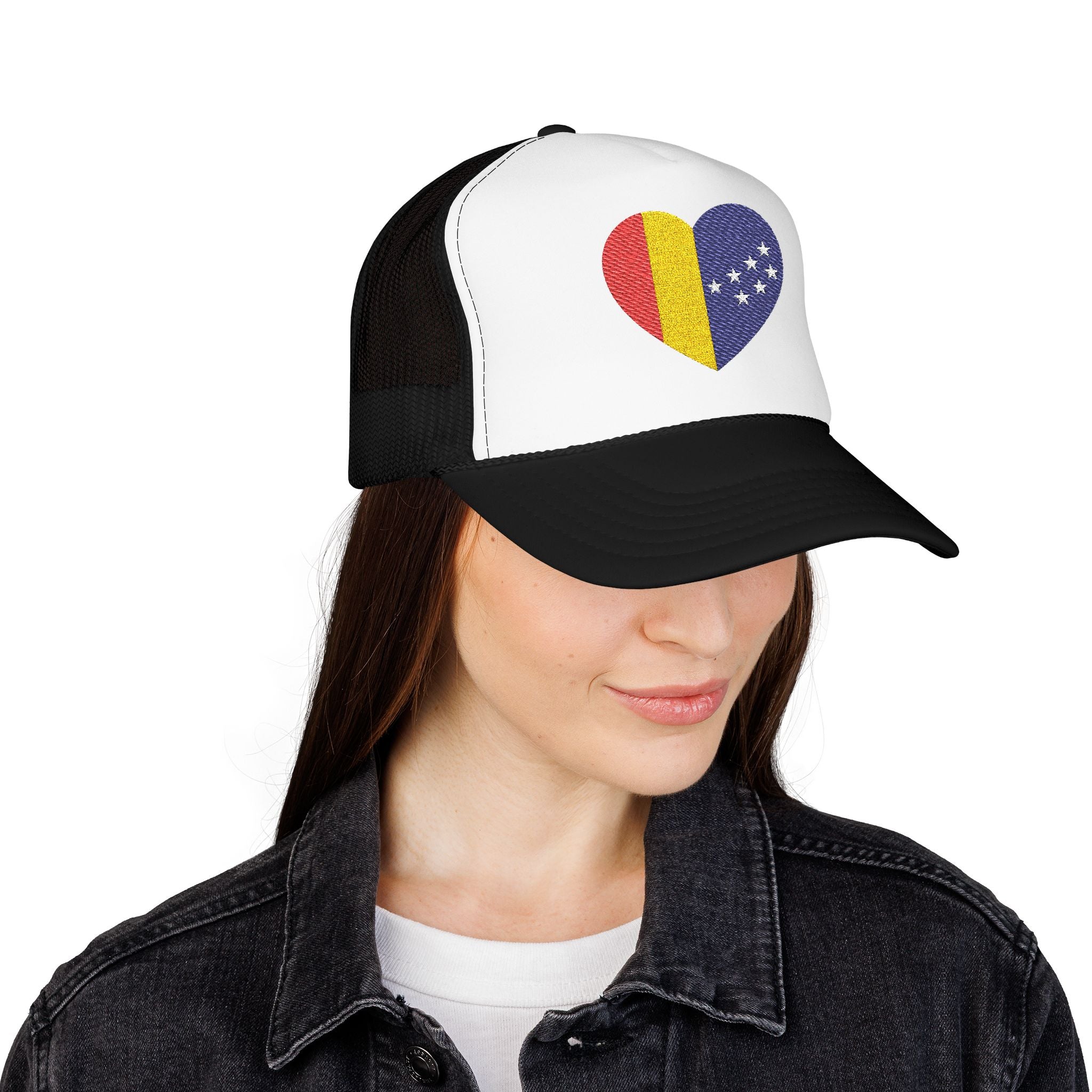 Durham Heart Flag - Trucker Hat — Embroidered Foam Mesh Cap