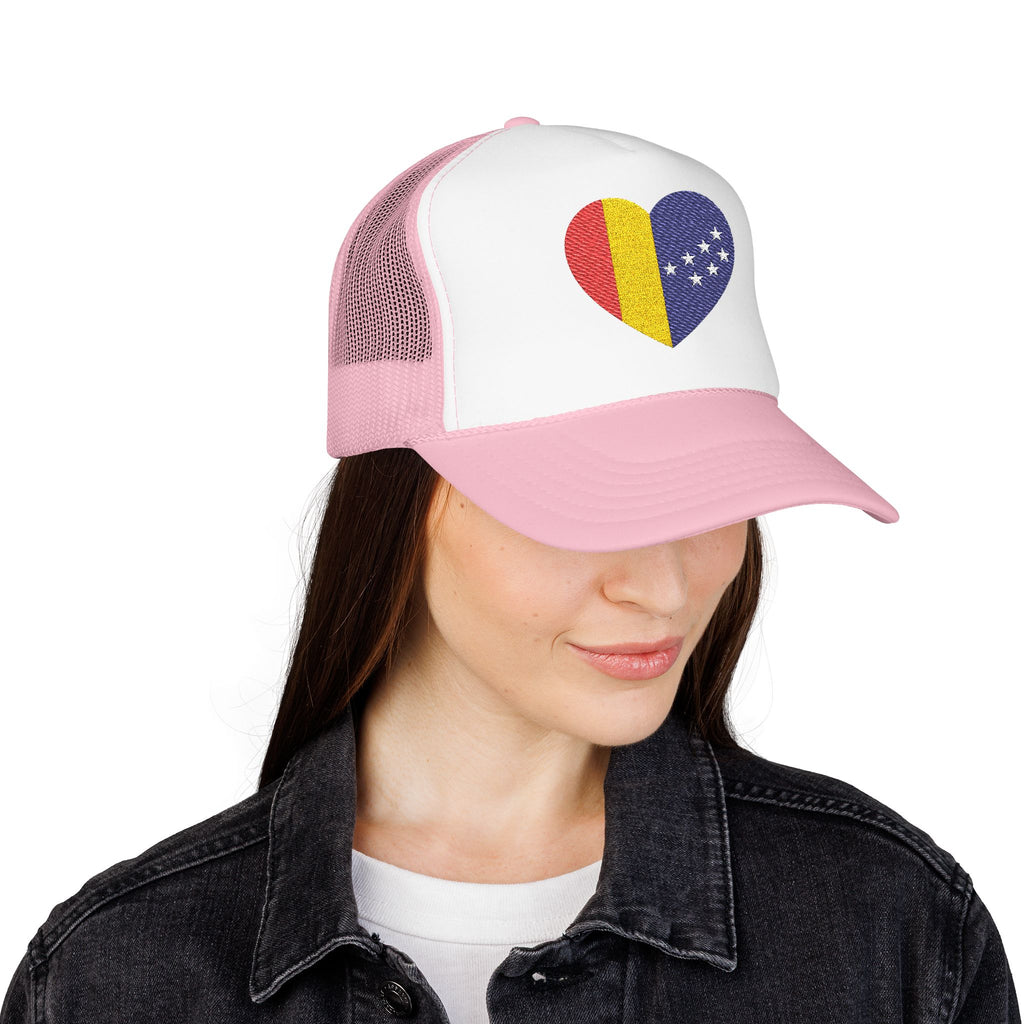 Durham Heart Flag - Trucker Hat — Embroidered Foam Mesh Cap