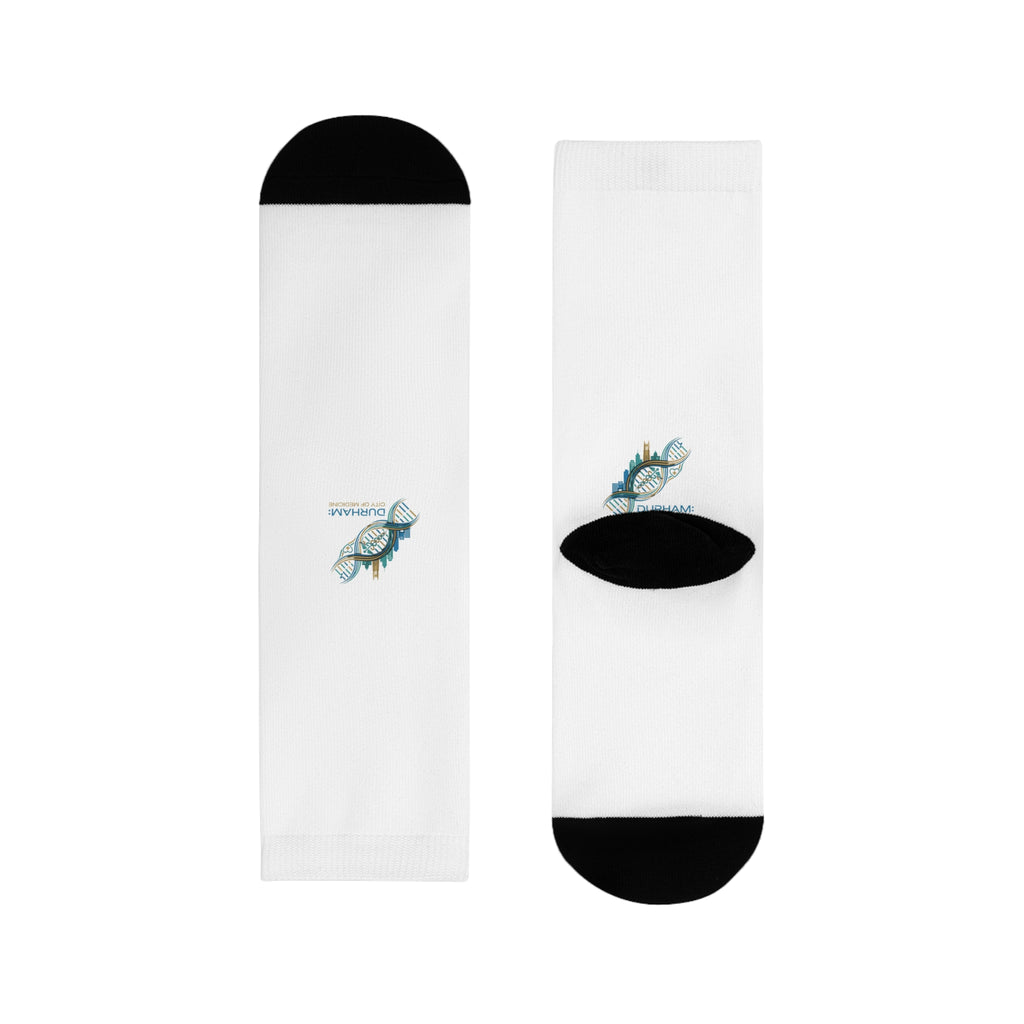 White Crew Socks with Minimal Fish Sublimation Design – Cute Nautical Novelty Socks