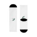 White Crew Socks with Minimal Fish Sublimation Design – Cute Nautical Novelty Socks