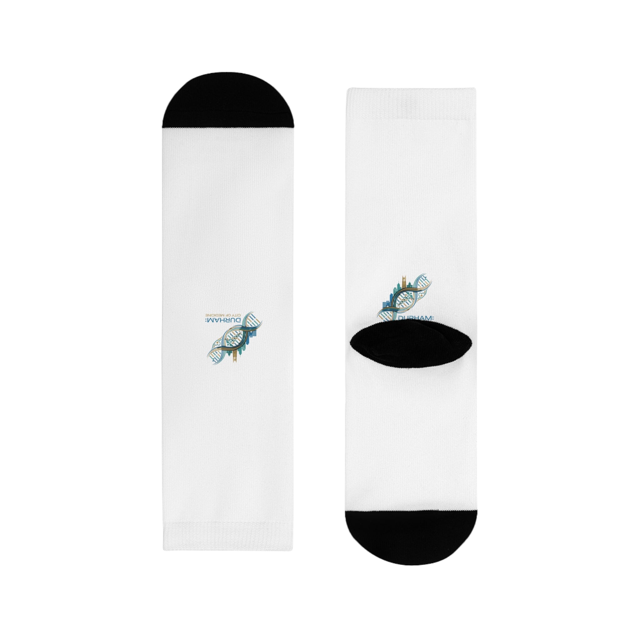 White Crew Socks with Minimal Fish Sublimation Design – Cute Nautical Novelty Socks