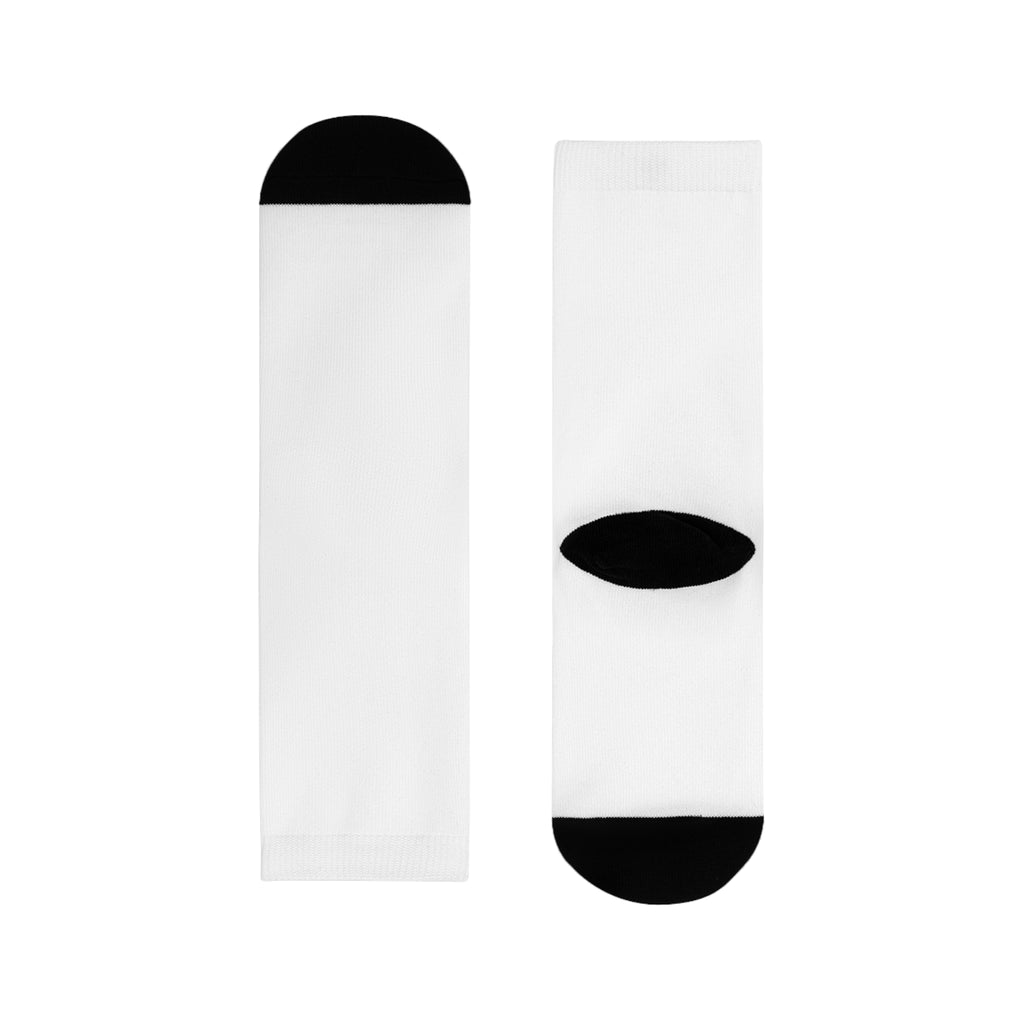 White Crew Socks with Minimal Fish Sublimation Design – Cute Nautical Novelty Socks